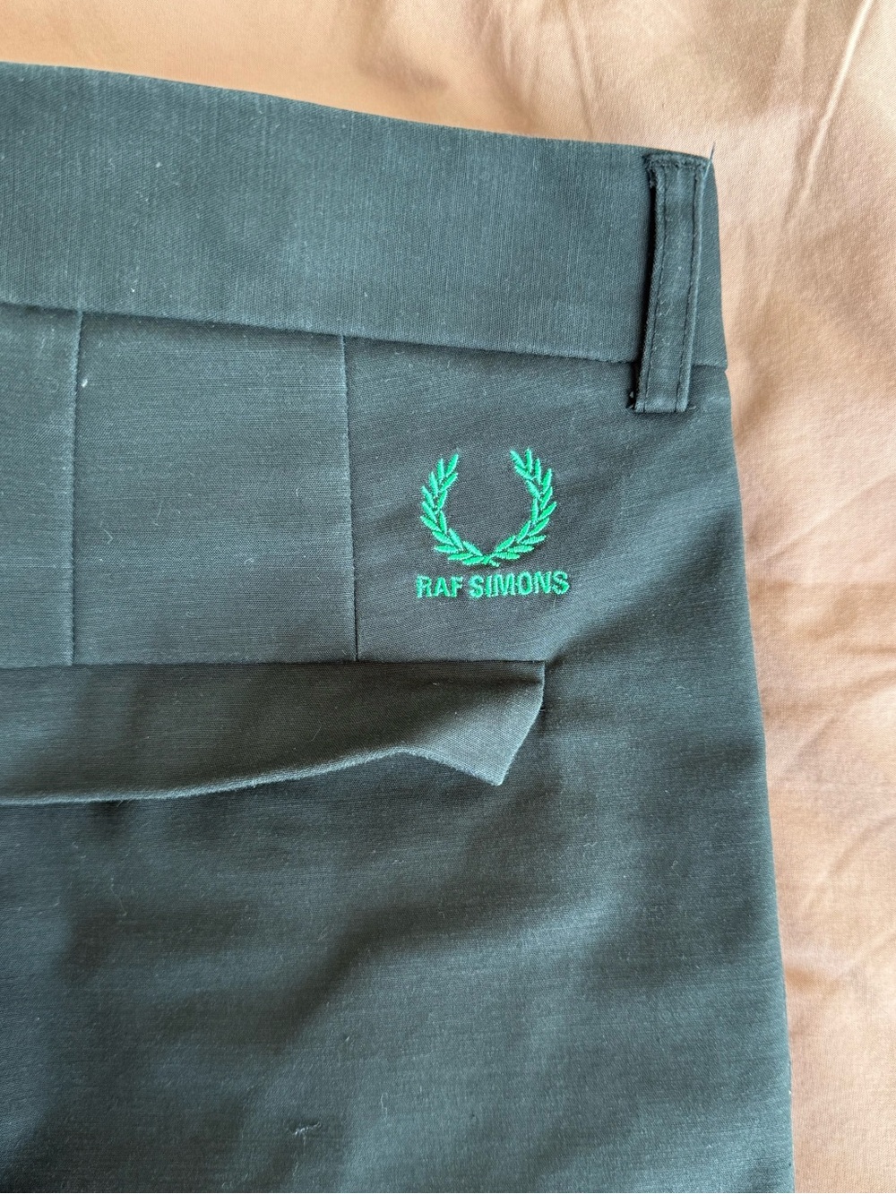 Raf Simons Black Dress Pants with Green Laurel Embroidery